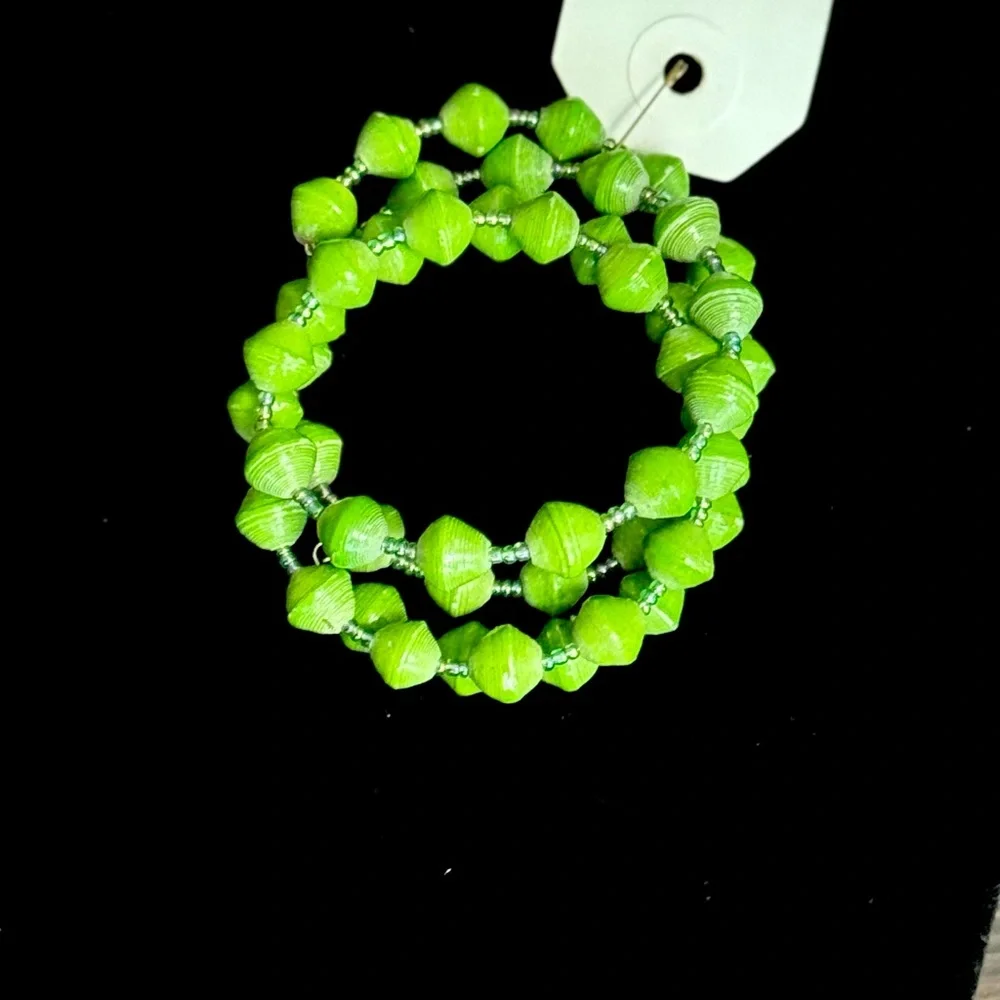 Green Paper Bead Wrap Bracelet Set Boho - Picture 3 of 4